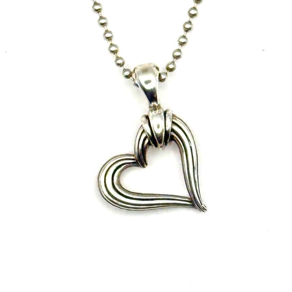 Lagos Silver Open Fluted Heart Pendant Necklace